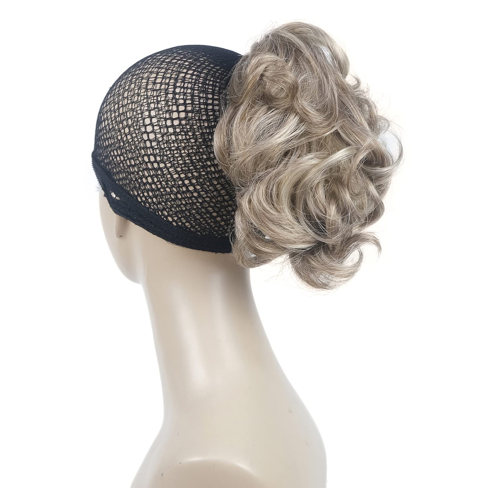 Lydell Short Ponytail Hair Extensions Wavy Curly Synthetic Hairpiece with Jaw Claw (AB16/613 Dark Blonde with Highlights)