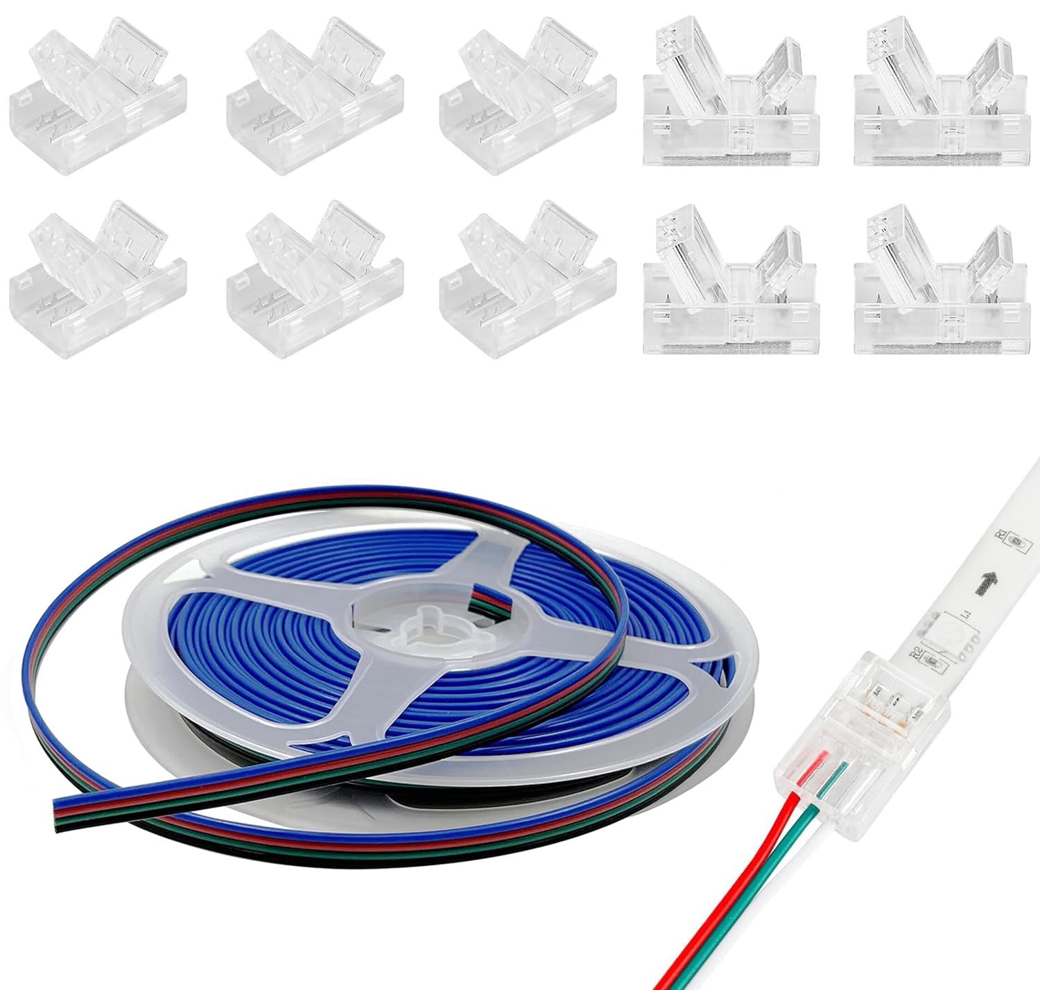 GutReise LED Strip Extension Cable 5m 22AWG+10 Pack LED Strip Connector Solderless for LED Strip Lights (4PIN)