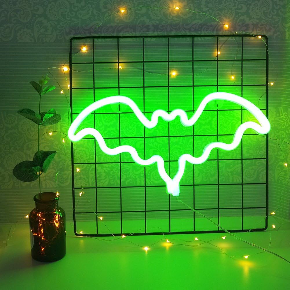 Decorative Neon Light Neon Signs Wall Decor led Night Light for Children's Birthday Room Decor Party Decoration (Green bat)
