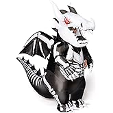 Spooktacular Creations Inflatable Costume for Kids, LED Light Eyes Dragon Skeleton Air Blow Up Costume, 3D Horns Wings for Halloween Parties (3ft11” - 4ft7”)
