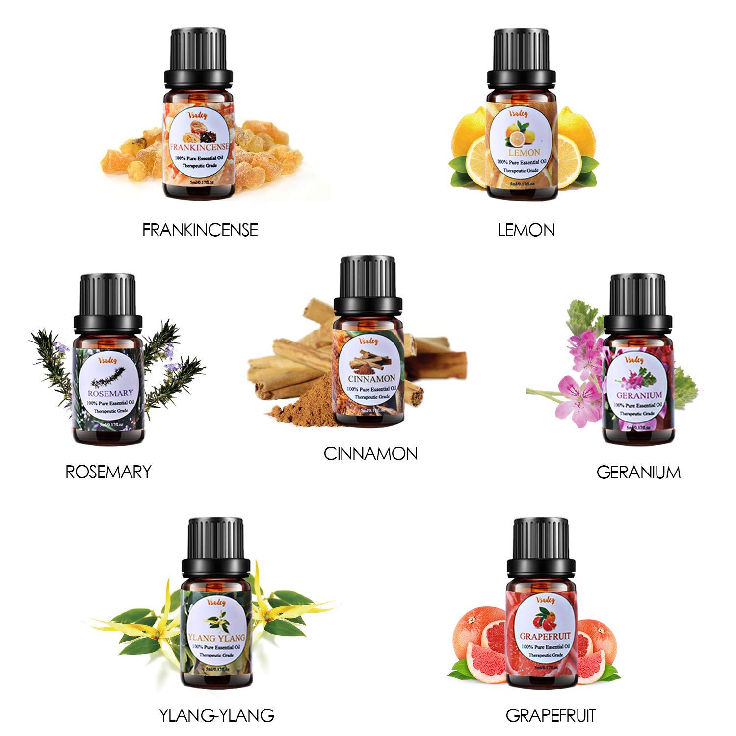 VSADEY Essential Oils Set 100% Pure Aromatherapy Essential Oil Kit for Diffuser, Humidifier, Massage, Skin Care - Lavender, Eucalyptus, Peppermint, Tea Tree, Sweet Orange, Lemongrass (20 x 5ml): Beauty
