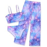 Girls Bikini Swimsuits for Teens 3 Pieces Tankini Bathing Suit Size 6-16 | Quick Dry, Rashguard Mesh Pant, Removable Pad, Adjustable Spaghetti Straps, High Waist, Swimwear for Beach, Pool, Vacation