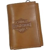 Harley-Davidson Men's Traditional B&amp;S Tri-Fold Genuine Leather Wallet - Natural