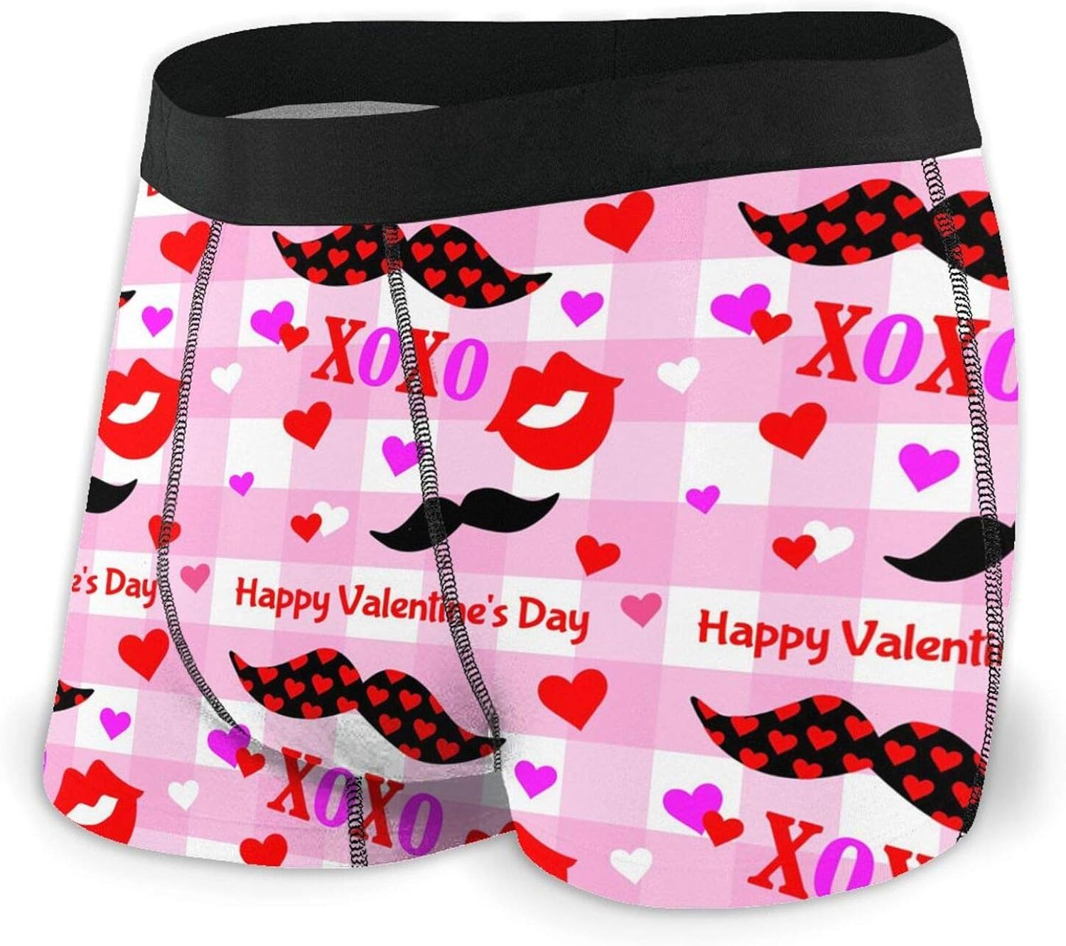 Valentine's Day Mustaches Love and Kisses Men Breathable Boxer Brief Stretchy Underwear with