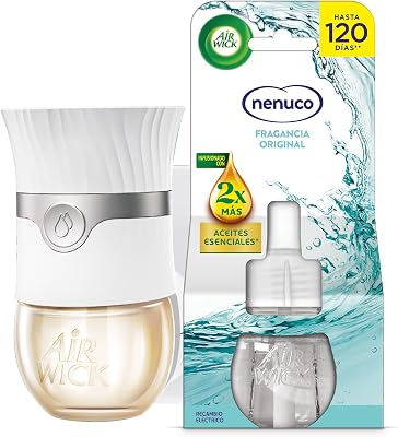 Aparelho elétrico air wick e recarga de ambientador elétrico automático, essência doméstica com aroma nenuco - 1 aparelho e 1 recarga, embalagem pode variar