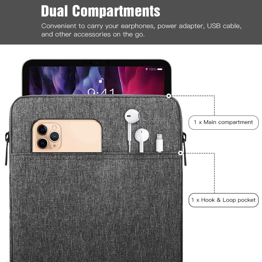 TiMOVO 9-11" Tablet Sleeve Bag for iPad 11-inch A16 2025, iPad 10.9"/10.2", Dark Gray, 9-11 Inch - Image 4