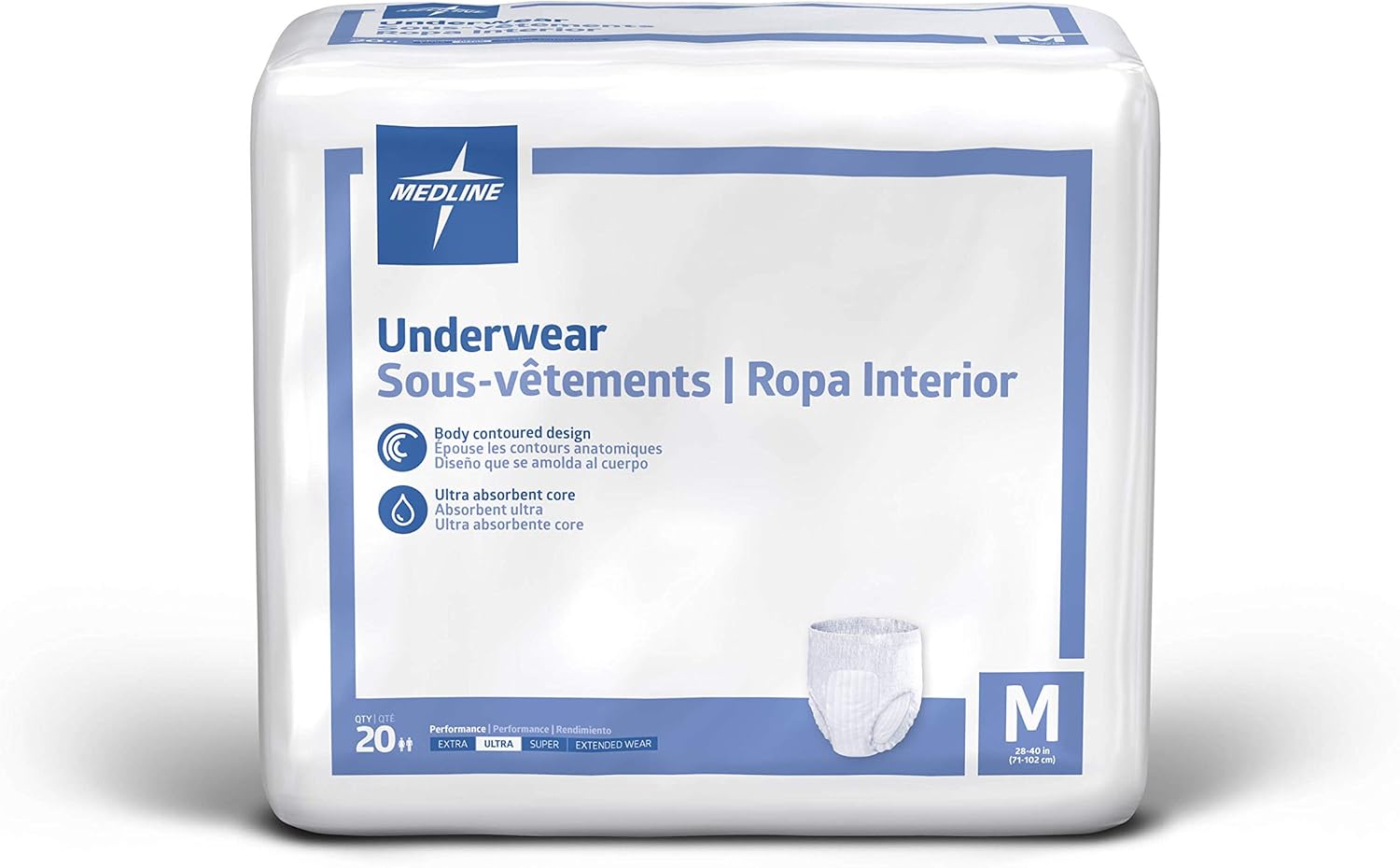 Medline Protection Plus Classic Protective Underwear, Medium, 20 Count (Pack of 4)