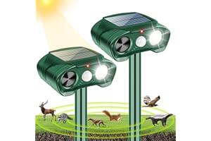 JAHYELEC 2025 Ultrasonic Animal Repeller Outdoor Deer Repellent Devices Cat Deterrent with Motion Sensor & Strobe Flashing Light Solar Animal Repeller Skunk Rabbit Raccoon Repellent for Garden Yard,2 Pack