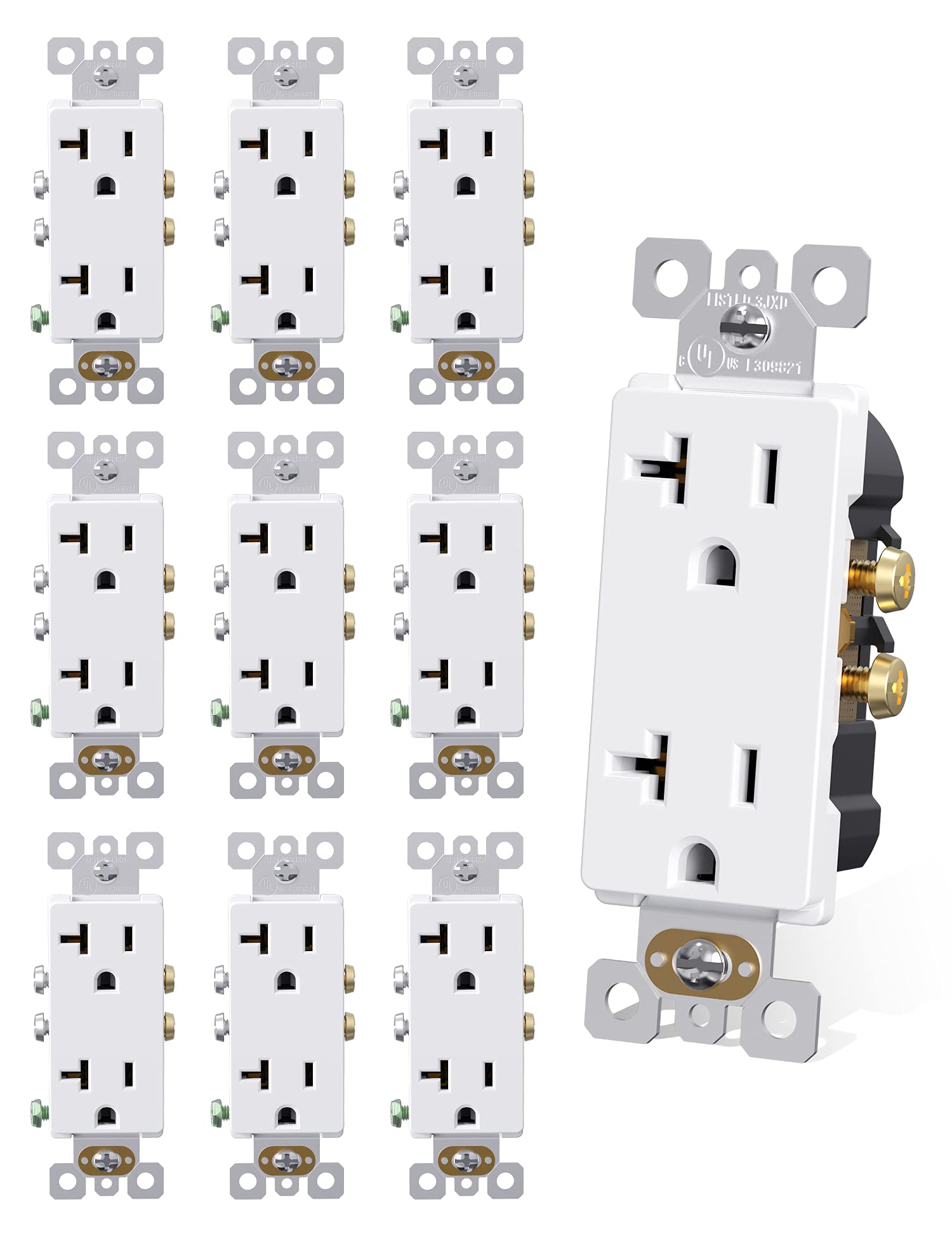 Photo 1 of AIDA White Decorator Receptacle Outlet Electrical Outlet, Standard Electrical Wall Outlet, 20 Amp Outlet 125V, Wall Socket, Outlets Replacement, 2-Pole, 3-Wire, 5-15R, UL Listed, 10 Pack