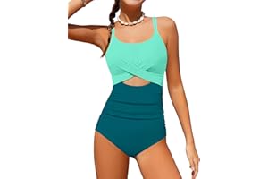 TyeSmo Girl Swimsuit One Piece Cutout Ruched Bathing Suit for Girls Color Block Adjustable Straps Pad Swimwear 9-16y