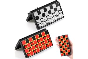 Charniol Magnetic Travel Chess Set Checkers with Portable Folding Chess Board Educational Toys for Family Board Games, 2 Pcs (Stylish Style)