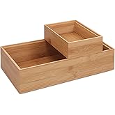 Navaris Bamboo Storage Boxes - Set of 2 Wood Stackable Box Organizers for Bedroom, Kitchen, Bathroom, Living Room, Makeup, Jewelry, Accessories