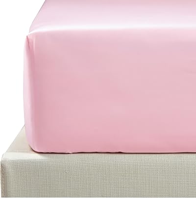 NTBAY 500 Thread Count Egyptian Cotton Fitted Sheet Pink 135x190 Deep Pocket