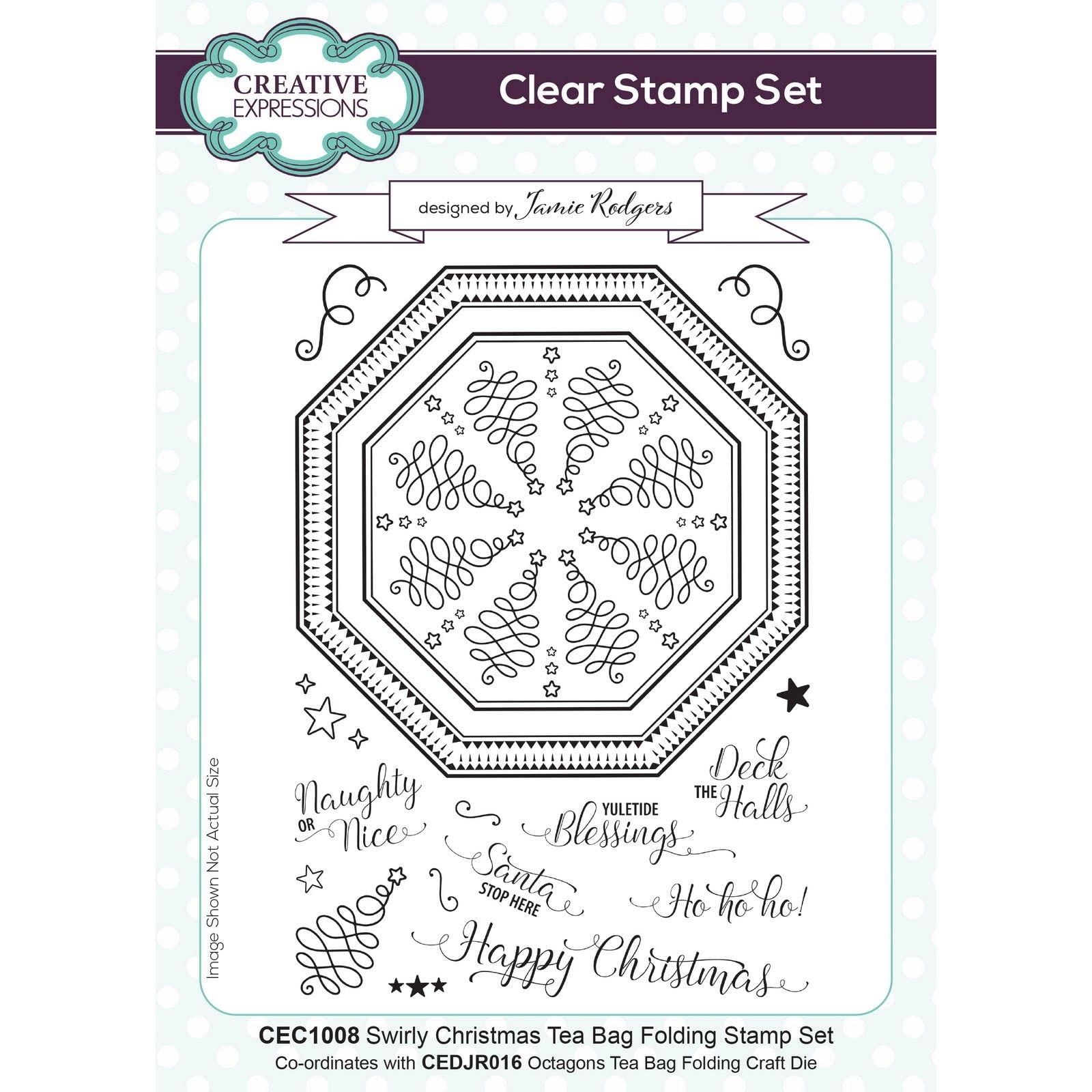 Creative Expressions Jamie Rodgers-Swirly Christmas-Tea Bag Folding-Stamp Set, 9 x 8 inches