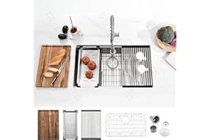 ATTOP 32 Inch Undermount Workstation Kitchen Sink,Stainless Steel Undermount Kitchen Sink Single Bowl workstation Ledge Sink