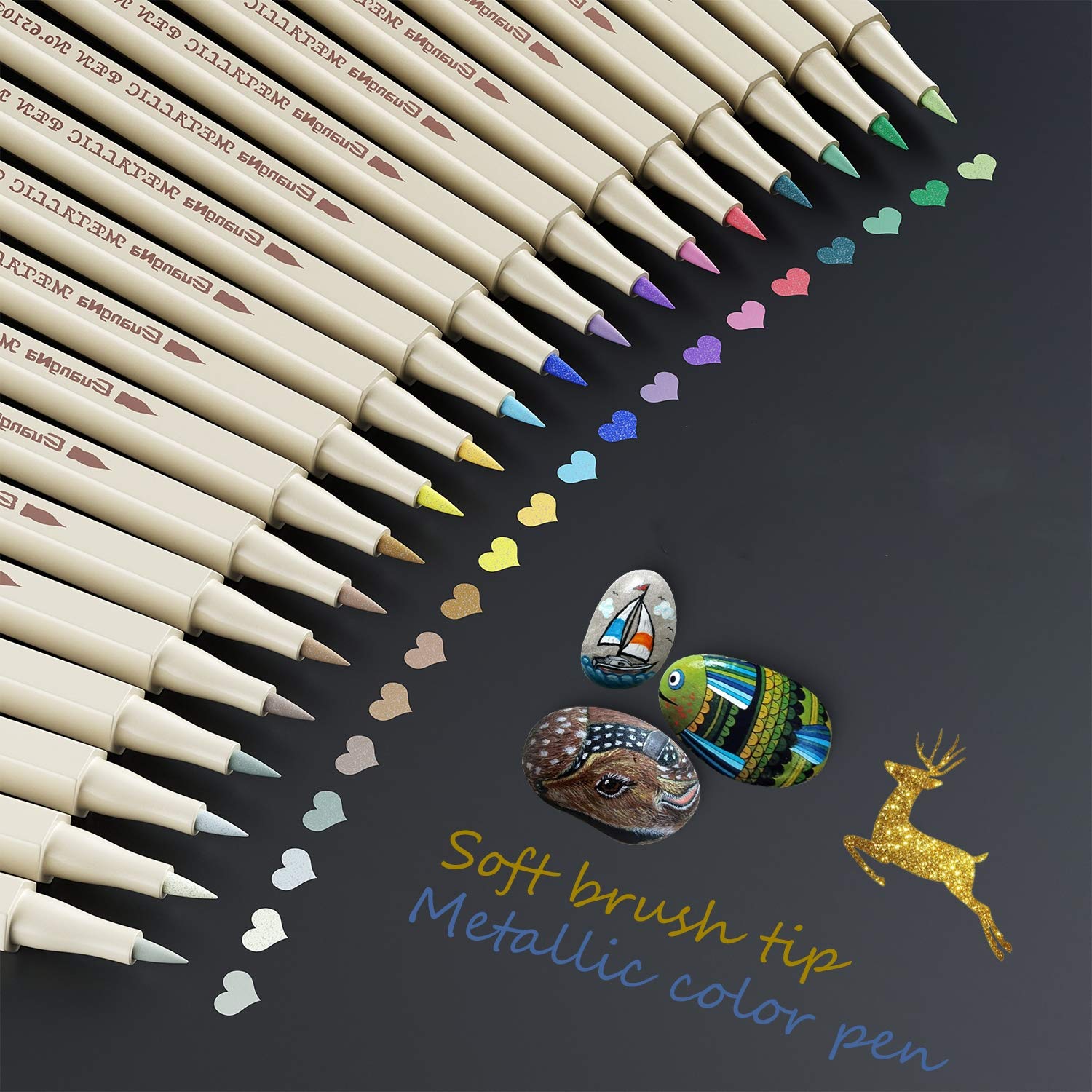 Baozun Metallic Marker Pens Acrylic Pens 20 Colours Metallic Brush Pens Metallic Brush Pen Set