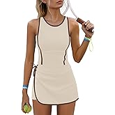 Nirovien Womens Tennis Dress with Built in Shorts Summer Athletic Dresses Color Block Workout Romper
