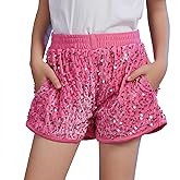 LUCKYGAL Girls Sequin Shorts High Waist Sparkly Glitter Rave A-Line Hot Pants