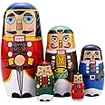 Yoption 5Pcs Russian Matryoshka Dolls Handmade Wooden Nutcracker Nesting Dolls Set for Kids Christmas Birthday Toy Gift (Nutcracker)