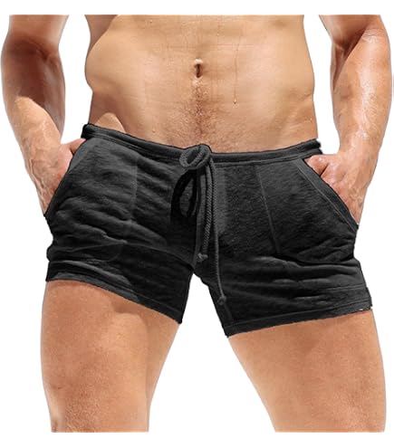 QUNPIU Men's Sexy Zip Up Side Slit Shorts, Drawstring Elastic