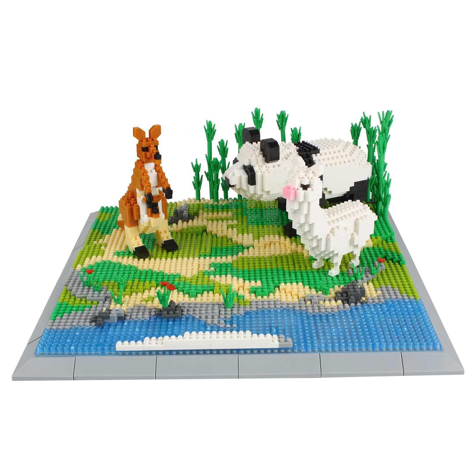 Larcele Mini Building Blocks Animal Set, DIY Micro 3D Building Toy Bricks,1950 Pieces KLJM-04(Kangaroo + Panda + Sheep)