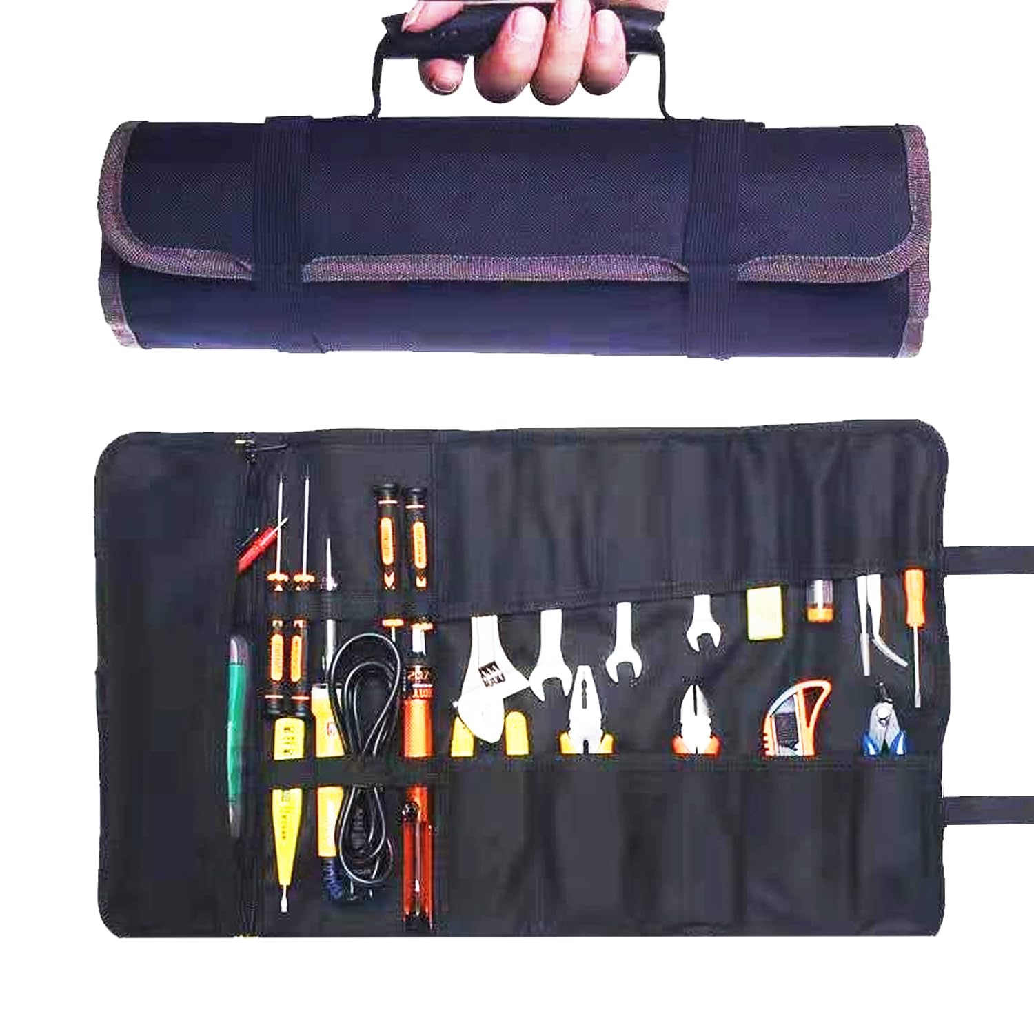 Photo 1 of 23 Pocket Tool Bag Roll Up, Tool Organizer for Men gift, Portable Tool Storage with Zipper Pouch, Compact Small Toolbag for Handyman RV Owners, Birthday Gifts