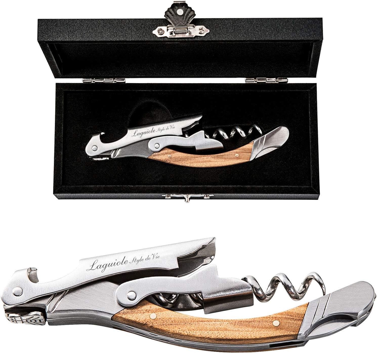 Laguiole Style de Vie Korkenzieher, Flaschenöffner mit Folienschneider, Olivenholz