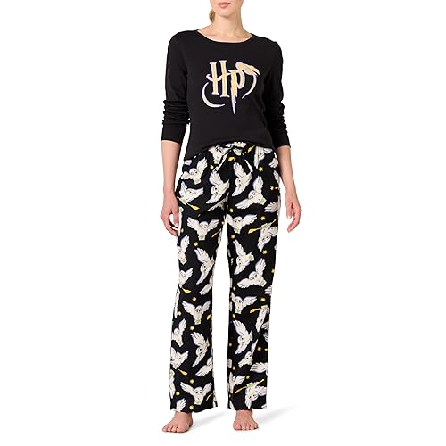Amazon Essentials Women's Lightweight Flannel Pant and Long-Sleeve T-Shirt Sleep Set, Harry Potter Hedwig - Womens, X-Large