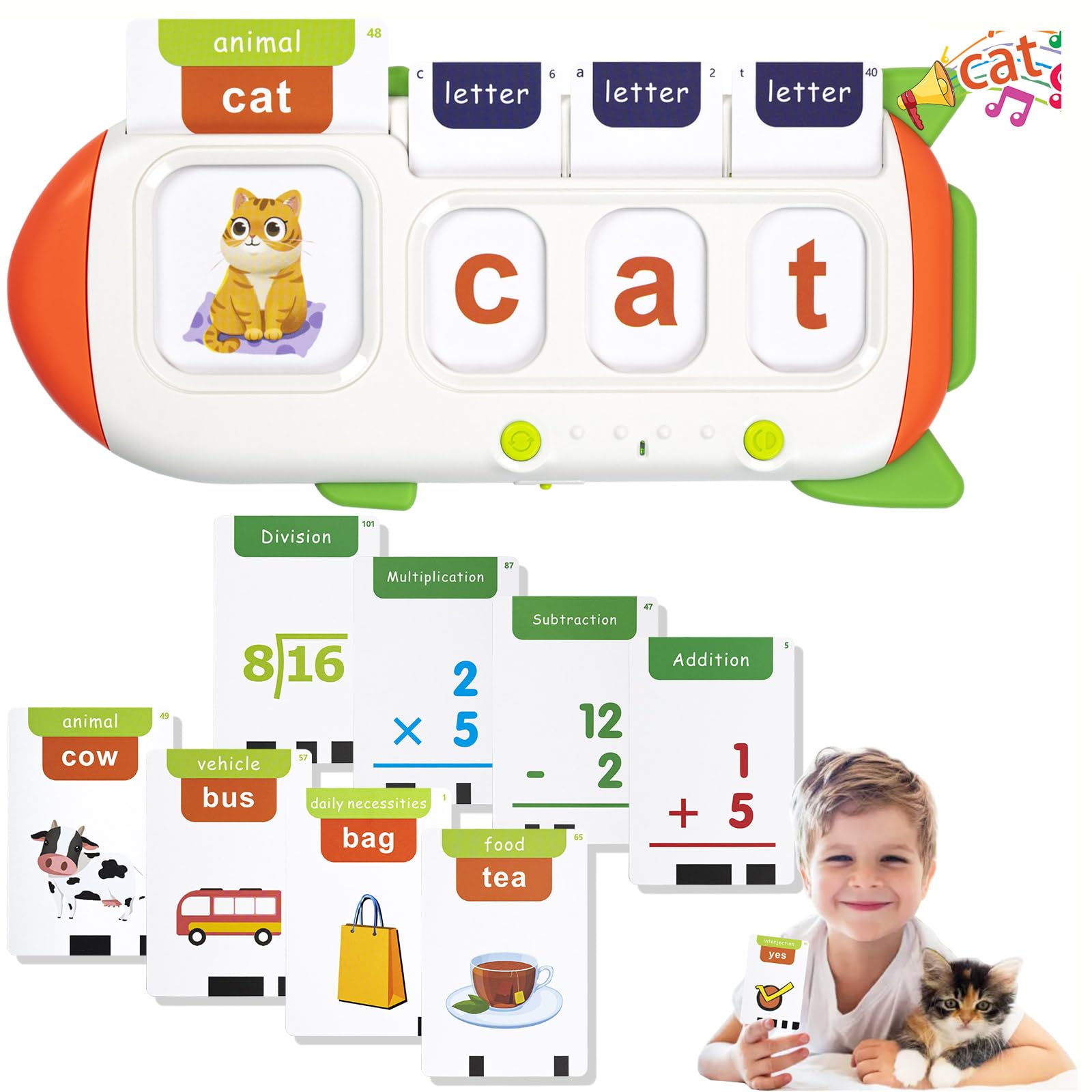 Talking Phonics Flash Cards Toys - CVC Word Spelling and Maths Games, Master Numbers, Letter Sounds, and Reading Skills - Ideal Home Learning Supplies for Preschool Kids Ages 3-8 — image 1