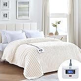 Sealy Electric Blanket Full Size 72"*84",Super Cozy Faux Fur to Sherpa Reversible Heated Blanket Full Size with 10 Heating Levels & 1-12 Hours Auto Off Overheating Protection Machine Washable,Beige