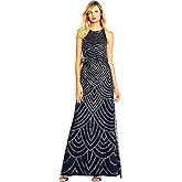 Adrianna Papell Womens Halter Blouson Beaded Gown