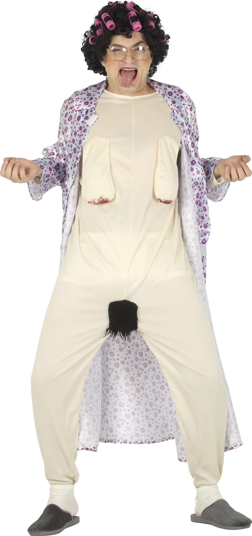 FIESTAS GUIRCA Crazy Granny Mens Fancy Dress Costume - Funny Exhibitionist Grandmother Mens Outfit - Old Lady Bachelor Party Stag Do Fancy Dress Men Size M 38-40