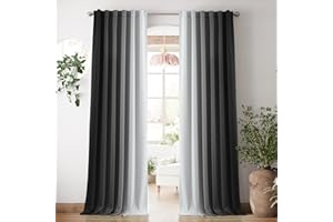 Vangao Black Ombre Blackout Kids Curtains 96 Inch Long for Living Room Bedroom Gradient Room Darkening Thermal Insulated Light Blocking Drapes Back Tab Window Soundproof Curtain Panel, 2 Panels