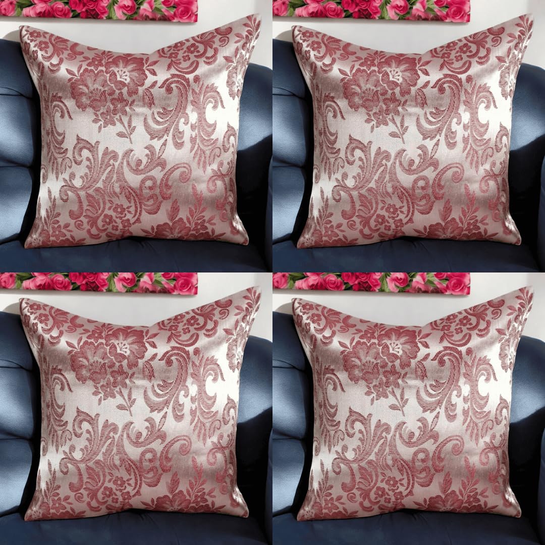 Seechoo Floral Flower Cushion Covers, Set of 4, 40x40cm, Assorted Colours (Indian Red)