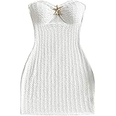 MakeMeChic Women's Strapless Dress Starfish Metal Sleeveless Bodycon Tube Mini Dresses