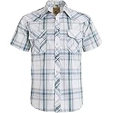 COEVALS CLUB Men's Western Cowboy Short Sleeve Pearl Snap Casual Plaid Work Shirts