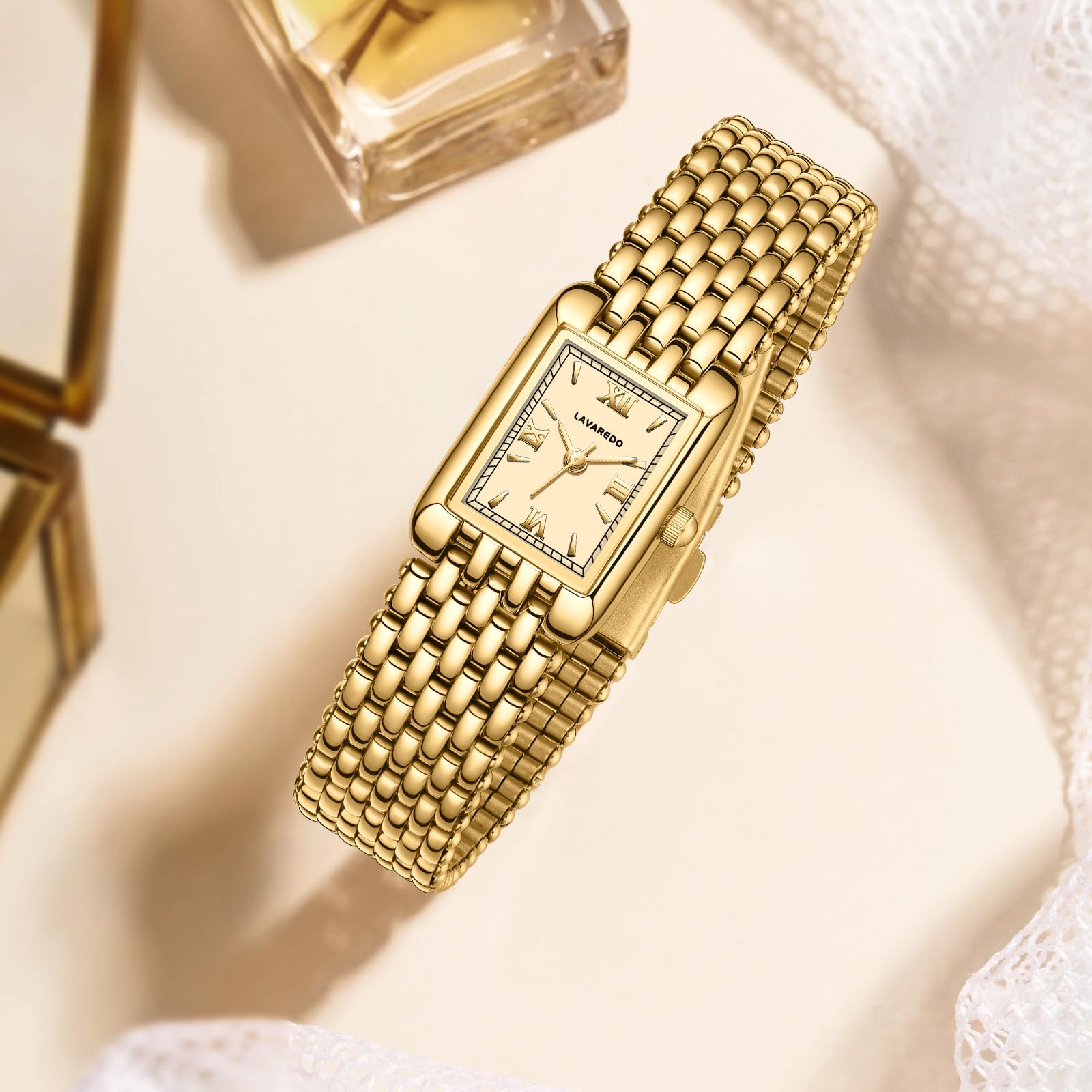 NN BEN NEVIS Gold Watches for Women Dainty Small Ladies Watch with Stainless Steel Strap, Luxury Casual Fashion Square Quartz Waterproof Watch Bracelet Adjustment Tool Included