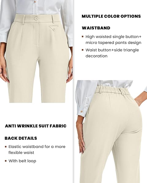 FUNYYZO WOMEN’S STRETCH BUSINESS WORK PANTS WITH POCKETS WEAR TO WORK CASUAL SUITPANTS LONG STRAIGHT TROUSERS APRICOT