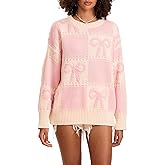 Bow Sweater for Women Oversized Long Sleeve Crew Neck Warmth Cable Knit Pullover Fashion Casual Loose Fit