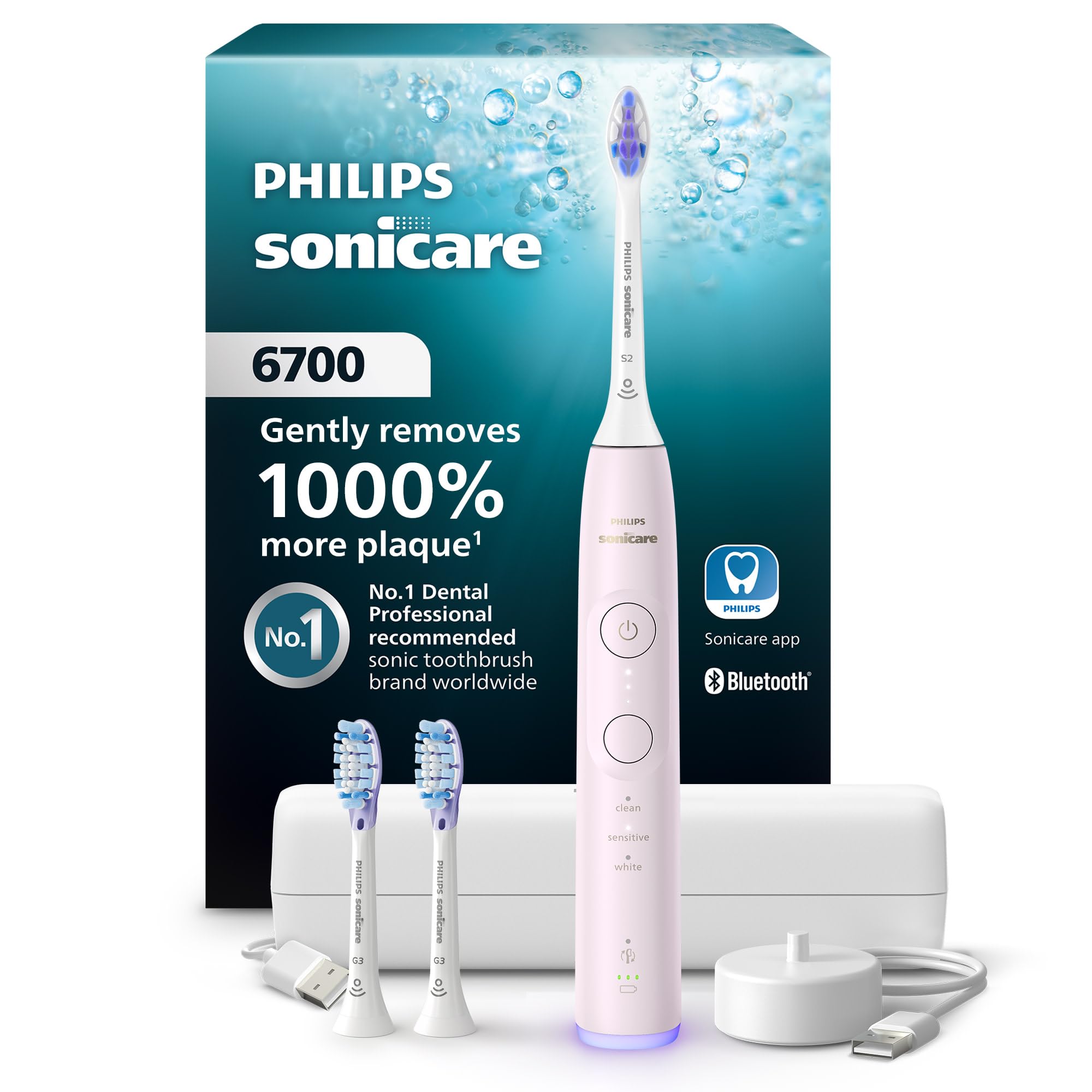 Photo 1 of Philips Sonicare 6700 Series Electric Toothbrush - Next-Generation Sonicare Technology, Pressure Sensor, 9 Brushing Settings, SmarTimer, 21-Day Runtime, Travel Case, Light Pink, HX7412/04