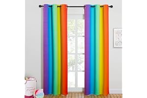 NICETOWN Colorful Rainbow Patio Curtains, Home Decoration Blackout Curtains for Bedroom Girls Room Decor, Window Drapes for Girly Nursery Kids Daughter (Dark Rainbow, 42 x 84 Inch Length, Set of 2)