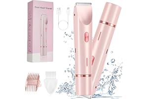AINAC Glow Aura Womens Shaver, Ipx7 Waterproof Dual Head Shaver Women, Comfort 2 in 1 Electric Lady Shavers, Glowaura Electric Bikini Trimmer, Rechargeable Electrical Shavers for Women Wet & Dry Use (Pink)