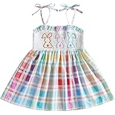 Toddler Smocked Easter Dress Jesus Loves Me Embroidery Outfit Short Sleeve Plaid Dresses Cute Summer Clothes