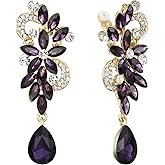 BriLove Women's Bohemian Boho Crystal Flower Wedding Bridal Chandelier Teardrop Bling Clip-On Dangle Earrings