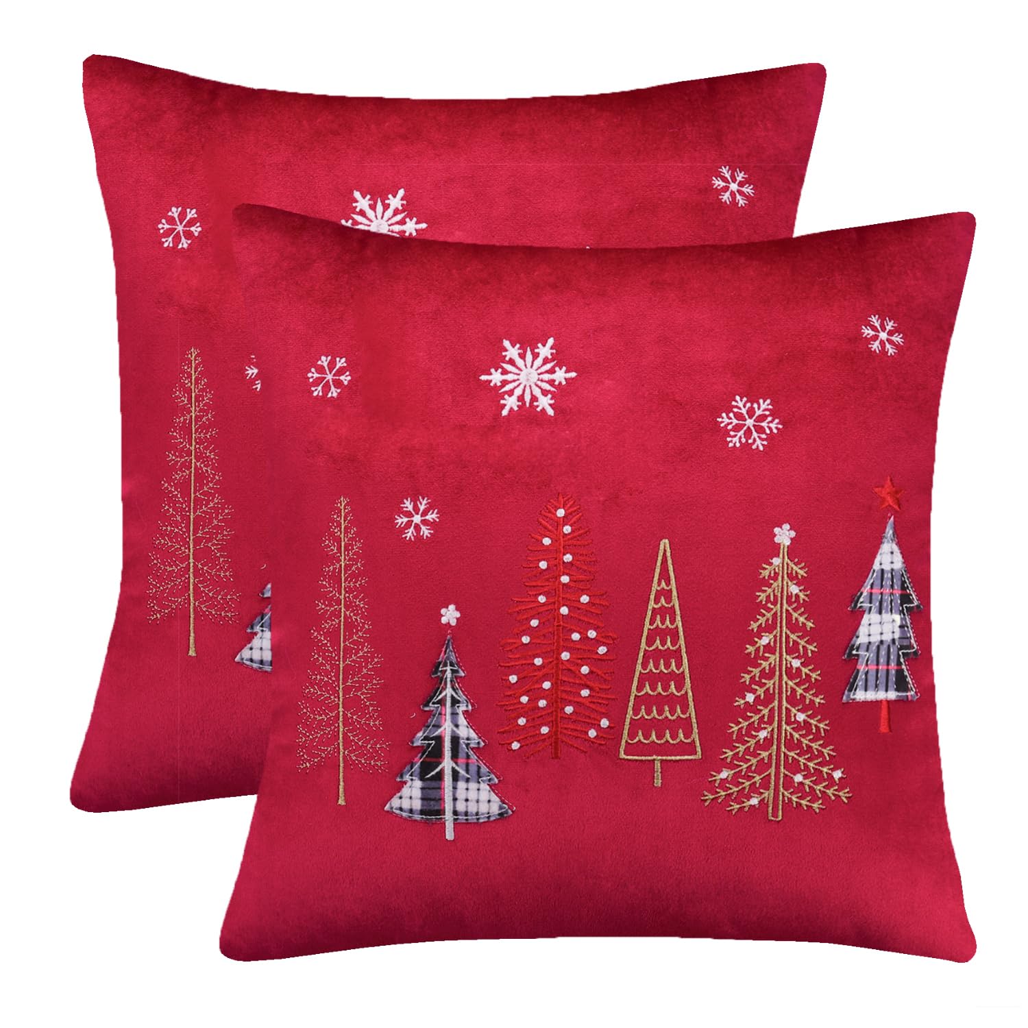 Tosleo Set of 2 Velvet Cushion Covers Christmas Deco 16 x 16 Inch Red Merry Xmas Many Christmas Trees Winter Decorative for Sofa Bed Chair Living Room Home — image 1