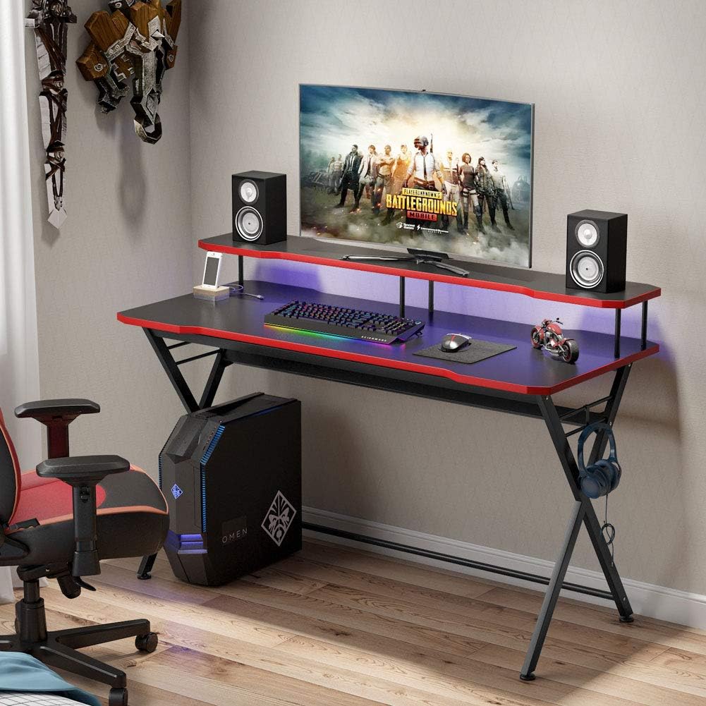 Tribesigns 55" Ergonomic Large Gaming Desk with Monitor Stand & Headphone Holder eBay