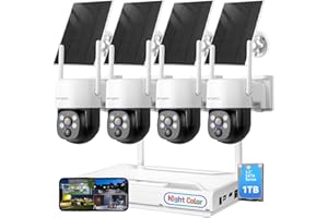 [Night Color] XMARTO 2K HD Wireless Solar Security Camera System with Starlight Color Night Vision, PTZ Control, Long Range WiFi6, Easy Mobile View, HDMI View on Monitor/TV, 0 Monthly Fee, 1TB HDD