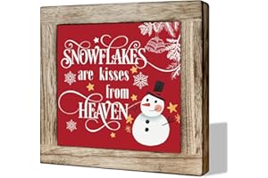 MLTEYE Winter Wood Sign - Wooden Box Signs for Home, Living Room Decor, Christmas & Thanksgiving Table Decorations, Snowflakes Kissed from Heaven