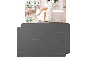 SUFOR 2Pack Stone Bath Mat, Diatomaceous Earth Shower Mat, Non-Slip Super Absorbent Quick Drying Bathroom Floor Mat, Natural, Easy to Clean (Dark Grey, 23.62 * 15.43)