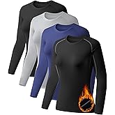 TELALEO 4 Pack Women's Thermal Shirts Fleece Lined Athletic Tops Long Sleeve Compression Workout Baselayer for Cold Weather
